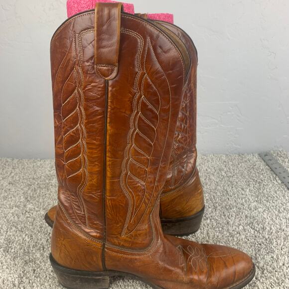Vtg Levi's 1980s Cowboy Boots Men's 9.5 Brown Leather Orange Tab Western - Picture 4 of 12